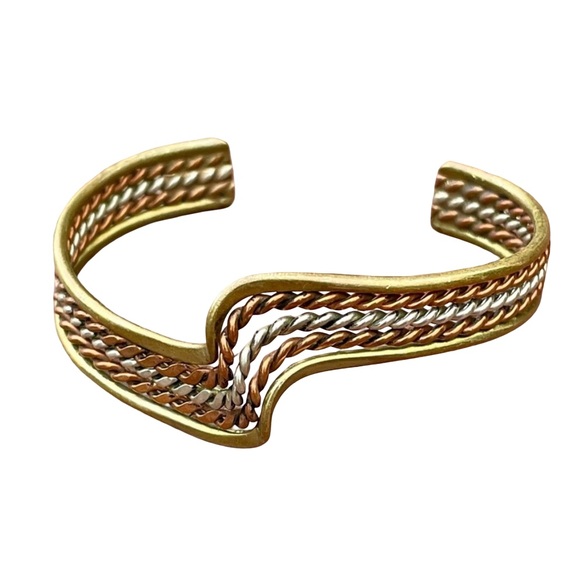 Vintage Jewelry - Vintage Cuff Bracelet Tri-Color Metal